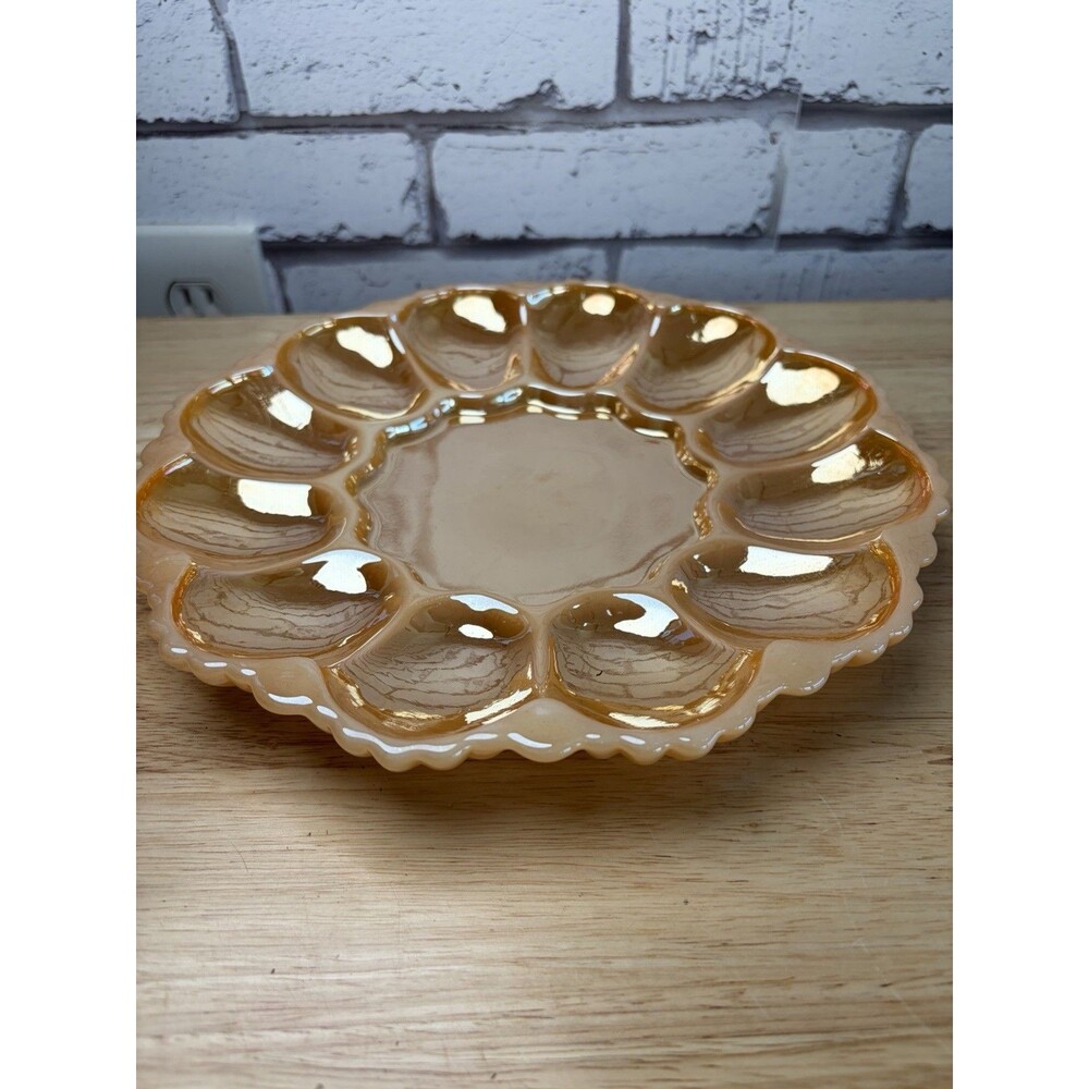 Vintage Anchor Hocking Fire King Peach Lustre Deviled Egg or Oyster Plate
